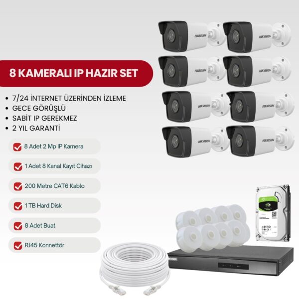 HIKVISION 8 KAMERALI IP TAK-ÇALIŞTIR KAMERA SETİ (DS-2IP8-S)