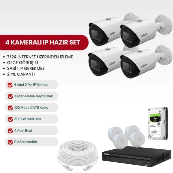 DAHUA 4 KAMERALI IP TAK-ÇALIŞTIR FULL-HD SET (DH-2IP4-S)