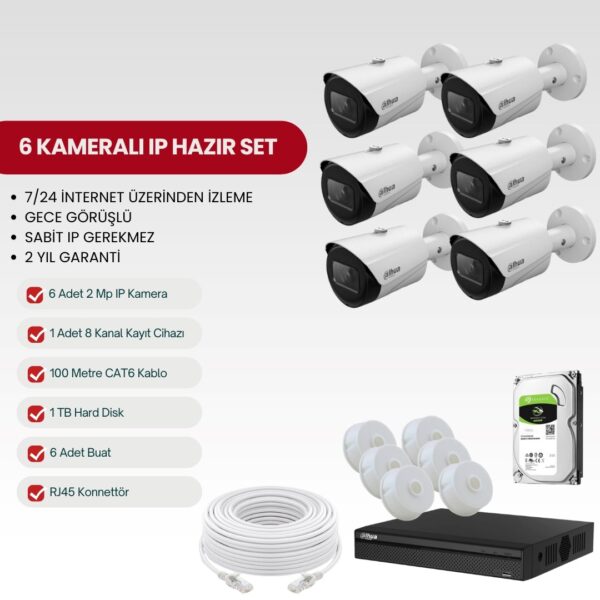 DAHUA 6 KAMERALI IP TAK-ÇALIŞTIR FULL-HD SET (DH-2IP6-S)