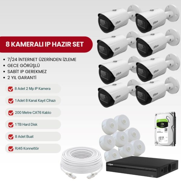 DAHUA 8 KAMERALI IP TAK-ÇALIŞTIR FULL-HD SET (DH-2IP8-S)