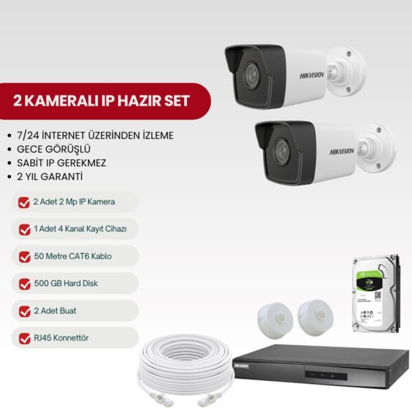HIKVISION 2 KAMERALI IP TAK-ÇALIŞTIR KAMERA SETİ (DS-2IP2-S)