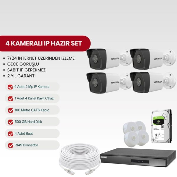 HIKVISION 4 KAMERALI IP TAK-ÇALIŞTIR KAMERA SETİ (DS-2IP4-S)