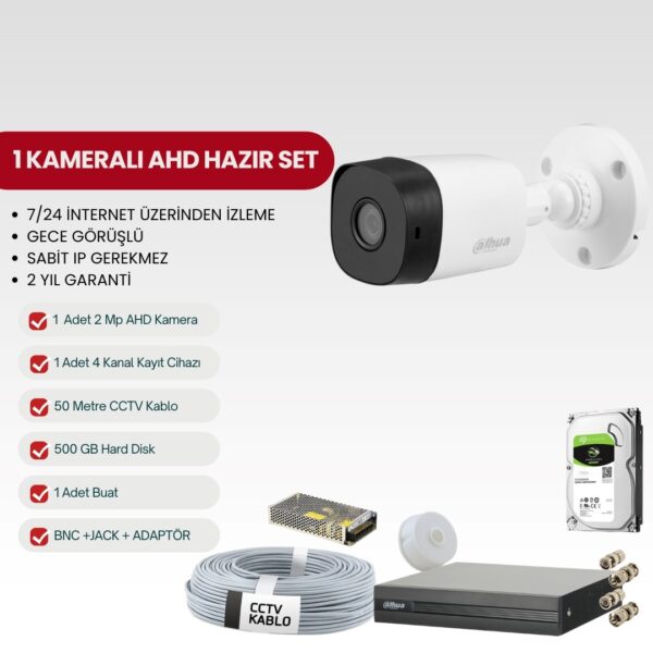 DAHUA 1 KAMERALI AHD TAK-ÇALIŞTIR 2MP FULL-HD SET (DH-2AHD1)