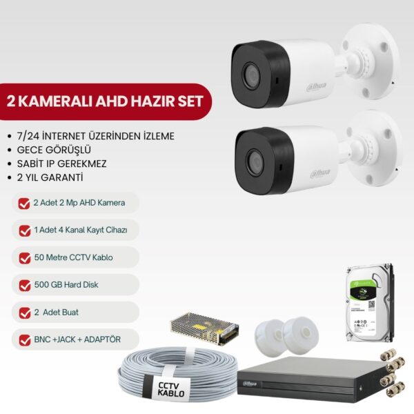 DAHUA 2 KAMERALI AHD TAK-ÇALIŞTIR 2MP FULL-HD SET (DH-2AHD2)