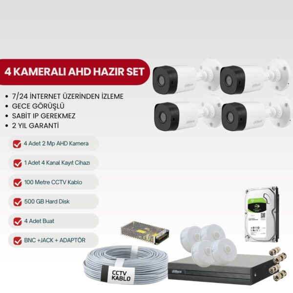 DAHUA 4 KAMERALI AHD TAK-ÇALIŞTIR 2MP FULL-HD SET (DH-2AHD4)