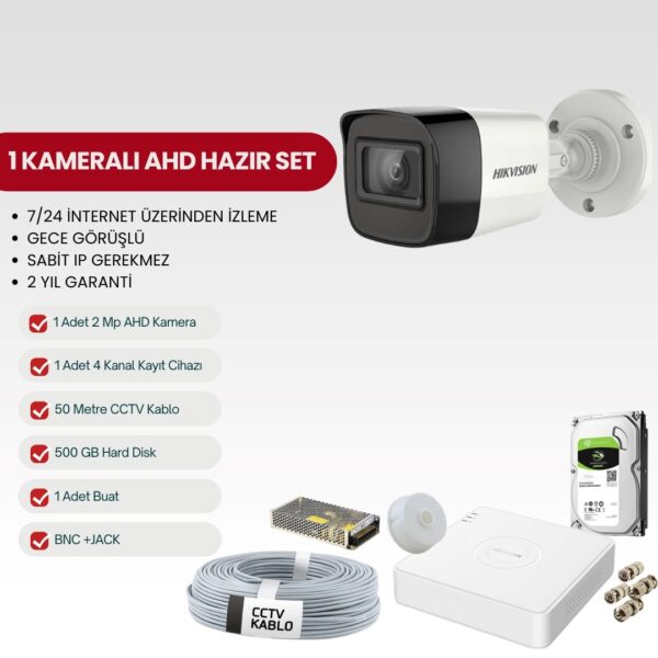HIKVISION 1 KAMERALI AHD TAK-ÇALIŞTIR FULL-HD SET (DS-2AHD1)
