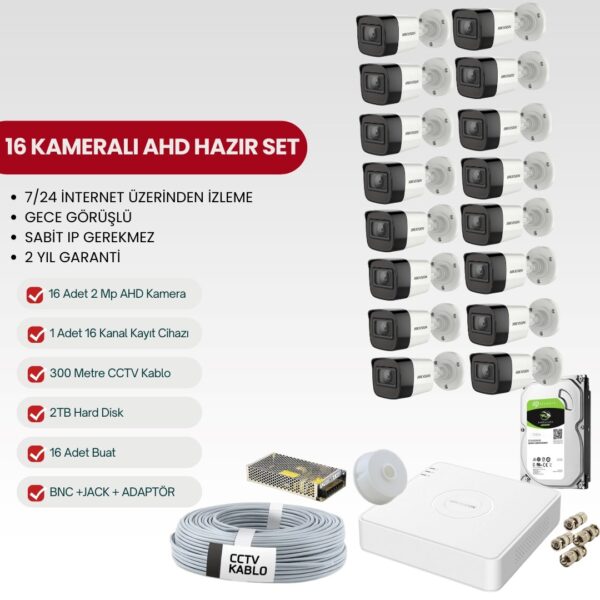 HIKVISION 16 KAMERALI AHD TAK-ÇALIŞTIR FULL-HD SET (DS-2AHD16)