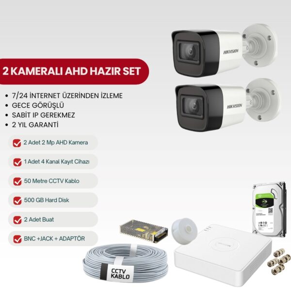 HIKVISION 2 KAMERALI AHD TAK-ÇALIŞTIR FULL-HD SET (DS-2AHD2)