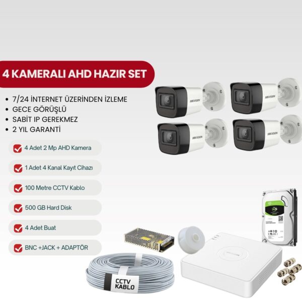 HIKVISION 4 KAMERALI AHD TAK-ÇALIŞTIR FULL-HD SET (DS-2AHD4)