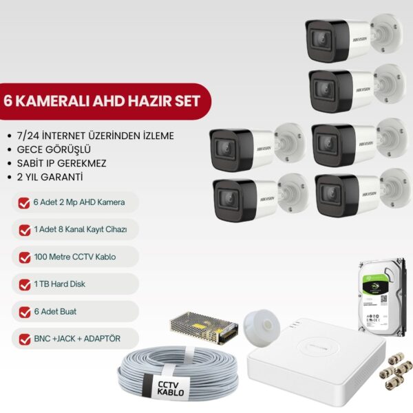 HIKVISION 6 KAMERALI AHD TAK-ÇALIŞTIR FULL-HD SET (DS-2AHD6)