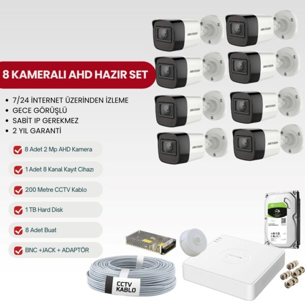 HIKVISION 8 KAMERALI AHD TAK-ÇALIŞTIR FULL-HD SET (DS-2AHD8)