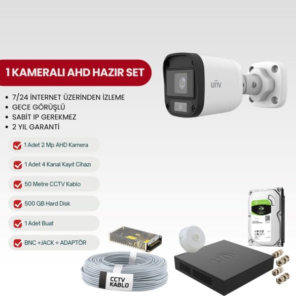 UNV 1 KAMERALI AHD TAK-ÇALIŞTIR 2MP FULL-HD SET (UNV-2AHD1)