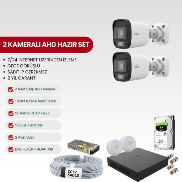 UNV 2 KAMERALI AHD TAK-ÇALIŞTIR 2MP FULL-HD SET (UNV-2AHD2)