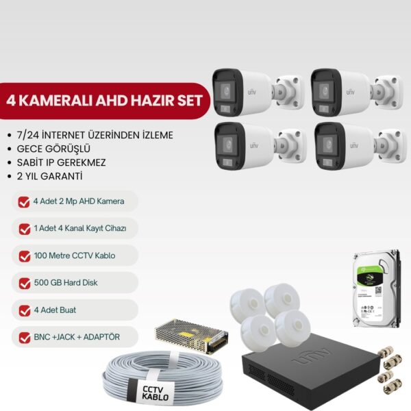 UNV 4 KAMERALI AHD TAK-ÇALIŞTIR 2MP FULL-HD SET (UNV-2AHD4)