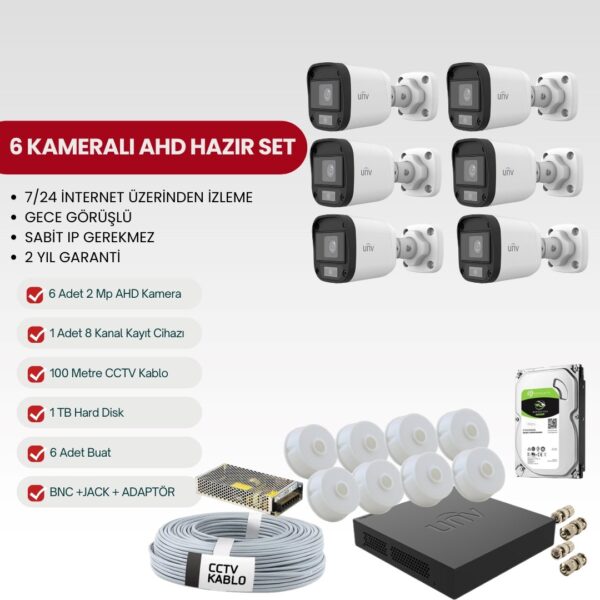 UNV 6 KAMERALI AHD TAK-ÇALIŞTIR 2MP FULL-HD SET (UNV-2AHD6)