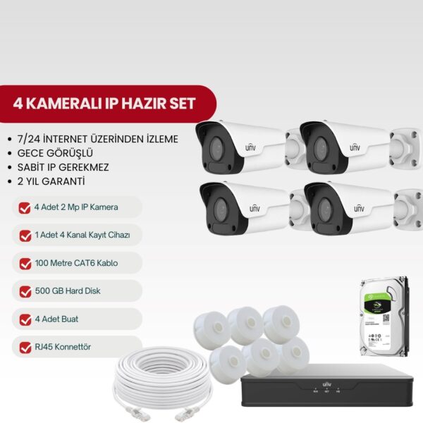 UNV 4 KAMERALI IP TAK-ÇALIŞTIR FULL-HD SET (UNV-2IP4-S)